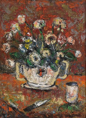 Lot Barrington Tabb (British, 1934-2022) - Oil on board - 'A vibrant growing still life'