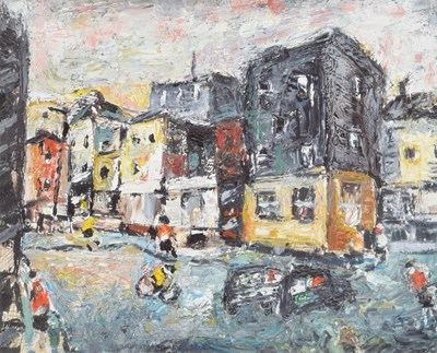 Lot Barrington Tabb (British, 1934-2022) - Oil on board and felt tip pen - Park Row, Bristol