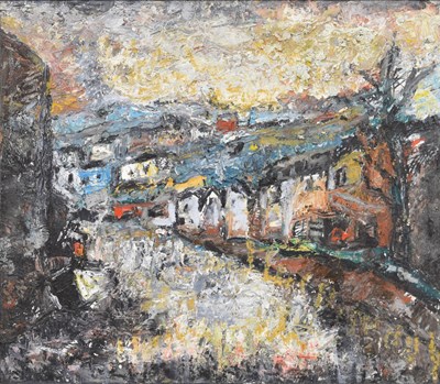 Lot Barrington Tabb (British, 1934-2022) - Oil on board and felt tip pen - 'River near Totterdown'