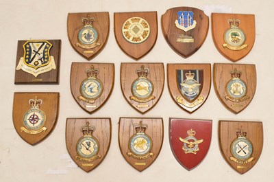 Lot 334 - Fourteen RAF wooden mounted shield plaques