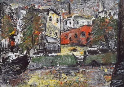 Lot Barrington Tabb (British, 1934-2022) - Mixed media - 'Old Houses by Bristol Bridge'