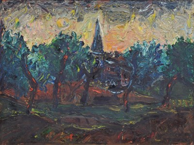 Lot Barrington Tabb (British, 1934-2022) - Oil on board - Church, Brockley Combe
