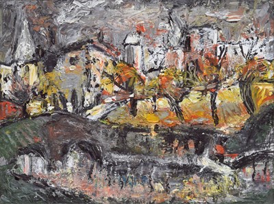 Lot 338 - Barrington Tabb (British, 1934-2022) - Oil on board - 'Autumn Castle Park Bristol'