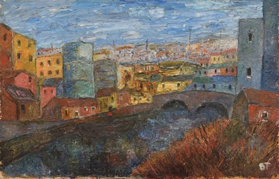 Lot Barrington Tabb (British, 1934-2022) - Oil on canvas - 'Canal off Feeder Road, Bristol'