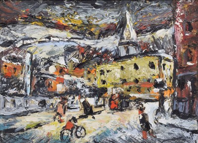 Lot Barrington Tabb (British, 1934-2022) - Oil on board - 'Winter, The Parade, Bath'