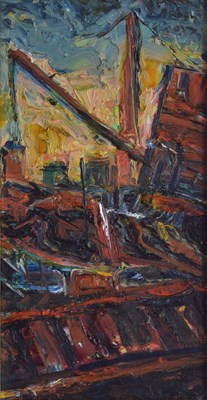 Lot Barrington Tabb (British, 1934-2022) - Oil on board - City Docks, 1993