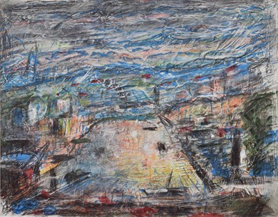 Lot Barrington Tabb (British, 1934-2022) - Mixed media - 'Light over city docks, Bristol'