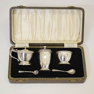 Lot 176 - Cased George VI silver three-piece condiment set