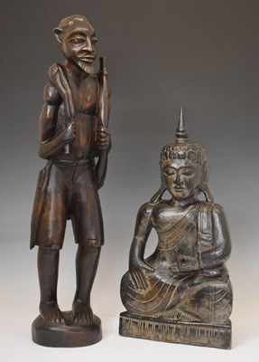 Lot 286 - 20th century Thai carved wooden figure of seated buddha