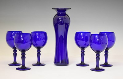 Lot 375 - Set of six Bristol Blue goblets and a vase