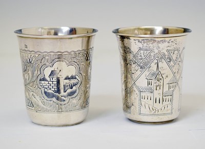 Lot 205 - Two 19th century Russian 84 zol standard white metal beakers