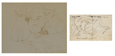Lot Michael Ayrton (1921-1975) - Pen and ink - Self Portrait with Cats