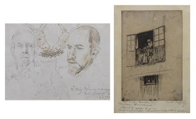 Lot Erich Wolfsfeld, ARE, (German, 1885-1956) - Pencil and crayon - Portrait with donkeys
