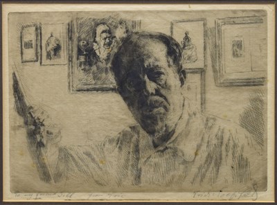 Lot Erich Wolfsfeld, ARE, (German, 1885-1956) - Etching with burin - Self Portrait in the Studio