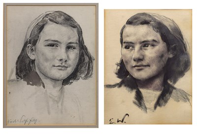 Lot Erich Wolfsfeld, ARE, (German, 1885-1956) - Charcoal and bodycolour - Two studies of Jill