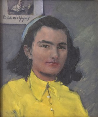 Lot Erich Wolfsfeld, ARE (German, 1885-1956) - Oil on panel - Portrait of Jill wearing a yellow dress
