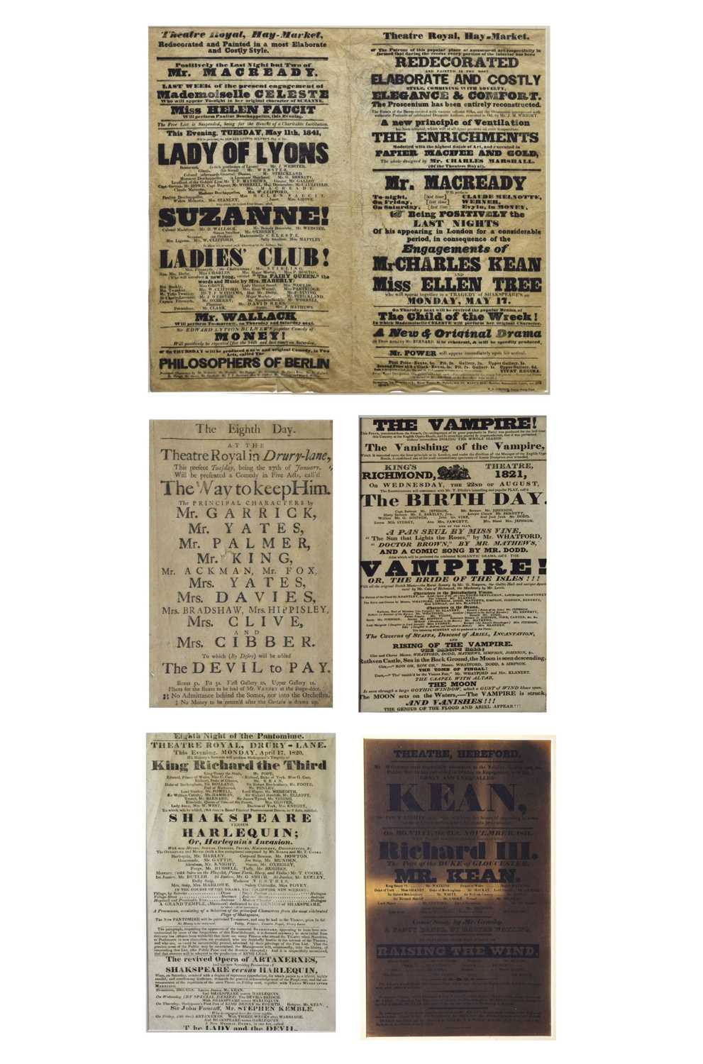 Lot Group of five 18th to mid 19th century Theatre bills plus Regency print (6)