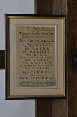 Lot Group of five 18th to mid 19th century Theatre bills plus Regency print (6)