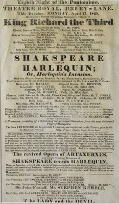 Lot Group of five 18th to mid 19th century Theatre bills plus Regency print (6)