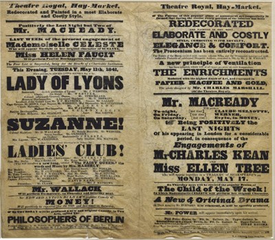 Lot Group of five 18th to mid 19th century Theatre bills plus Regency print (6)