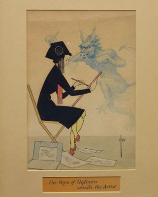 Lot Harry Warmsley, (20th century) - Watercolour - 'The Ogre of Ugliness assails the artist'