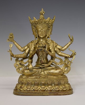 Lot 429 - Tibetan gilt alloy figure of Namgyalma / Ushinishavijaya
