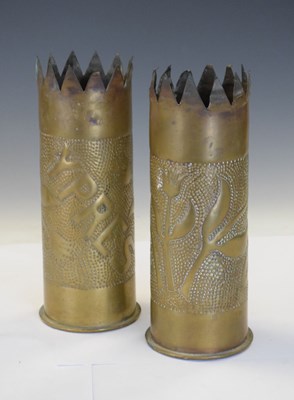 Lot 271 - Pair of First World War trench art vases 'Ypres' and 'Somme'