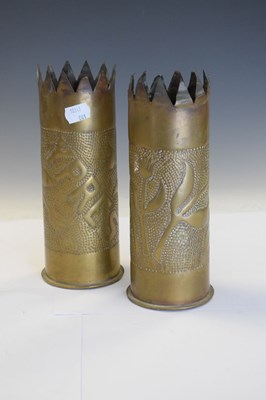 Lot 271 - Pair of First World War trench art vases 'Ypres' and 'Somme'