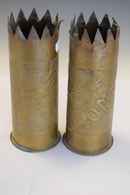 Lot 271 - Pair of First World War trench art vases 'Ypres' and 'Somme'