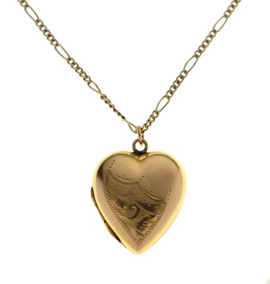 Lot 101 - 9ct gold fancy Figaro link necklace and a heart shaped yellow metal locket