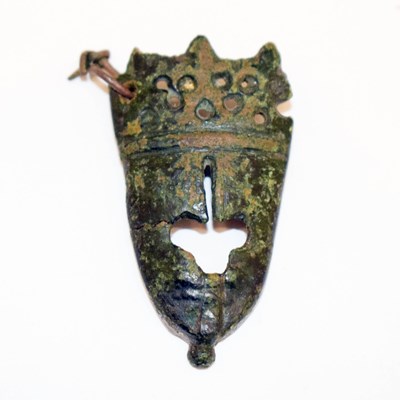 Lot 297 - Antiquities - Late Medieval pattern copper alloy scabbard chape from a sword