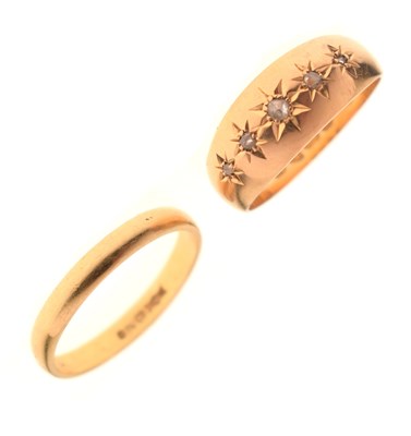Lot 60 - Edwardian 18ct gold gypsy set diamond ring and an 18ct gold wedding band