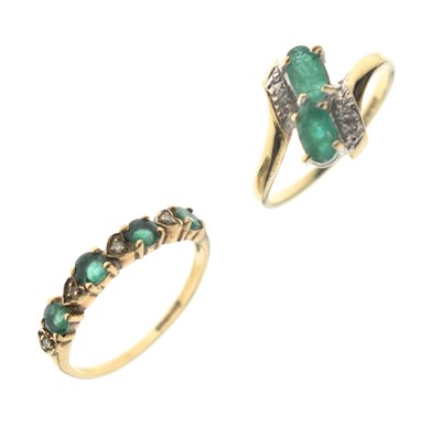 Lot 33 - Two 9ct gold emerald and white stone dress rings
