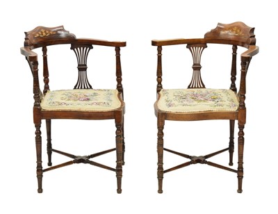 Lot 546 - Pair of Edwardian inlaid corner chairs