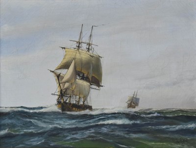 Lot 504 - Robin Brookes (British, b.1943) - Oil on canvas - H.M.S. Shannon