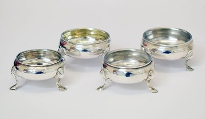 Lot 174 - Two pairs of Georgian silver table salts cellars