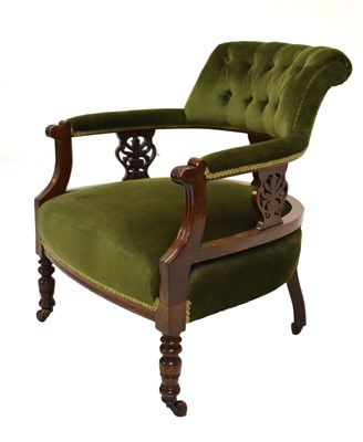 Lot 646 - Late Victorian tub chair upholstered in green fabric