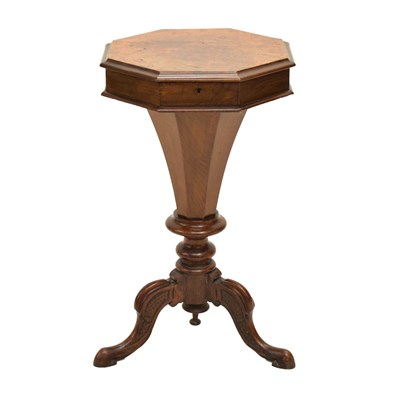 Lot 535 - Victorian walnut octagonal top work / sewing table