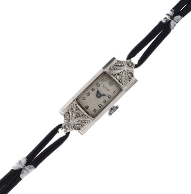 Lot 149 - Lady's Art Deco L.A. Leuba white metal and diamond set cocktail watch