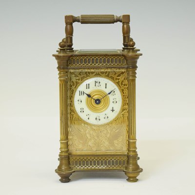 Lot 523 - Early 20th century French gilt metal cased carriage timepiece
