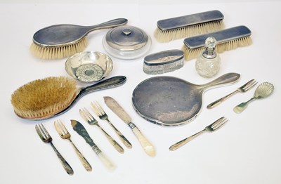 Lot 166 - Matched set of silver-backed dressing table brushes and mirror, etc