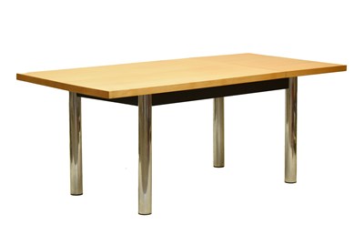 Lot 515 - Circa 1970s oak top dining table with drop end leaf