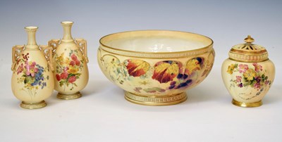 Lot 394 - Four pieces of Royal Worcester blush ivory porcelain