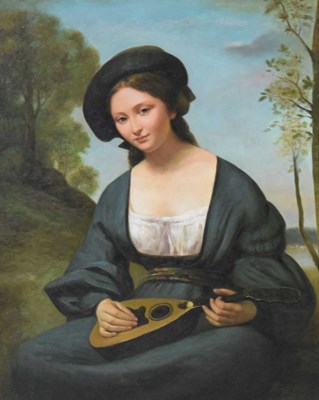 Lot 509 - Patrick Wong - Oil on canvas - 'After the style of Woman in a Toque with Mondolin'