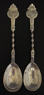 Lot 206 - Pair of early 20th century Danish white metal spoons with engraved Art Nouveau design