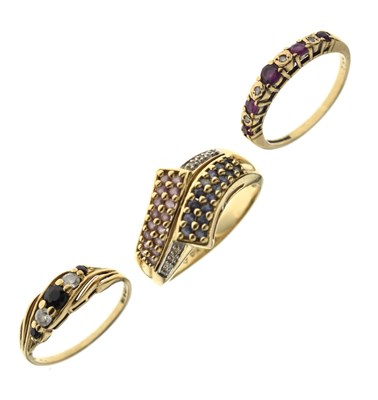 Lot 39 - Two 9ct gold gem set rings, and another dress ring stamped 14K