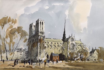 Lot Edward Wesson (British, 1910-1983) - Watercolour- Dame de Paris/Notre Dame Cathedral