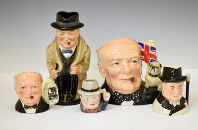 Lot 393 - Royal Doulton Winston Churchill toby jug and two character jugs, etc