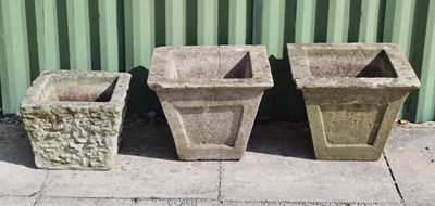 Lot 559 - Pair of squared tapered composition stone garden planters