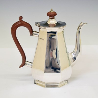Lot 202 - Elizabeth II silver coffee pot of octagonal baluster form